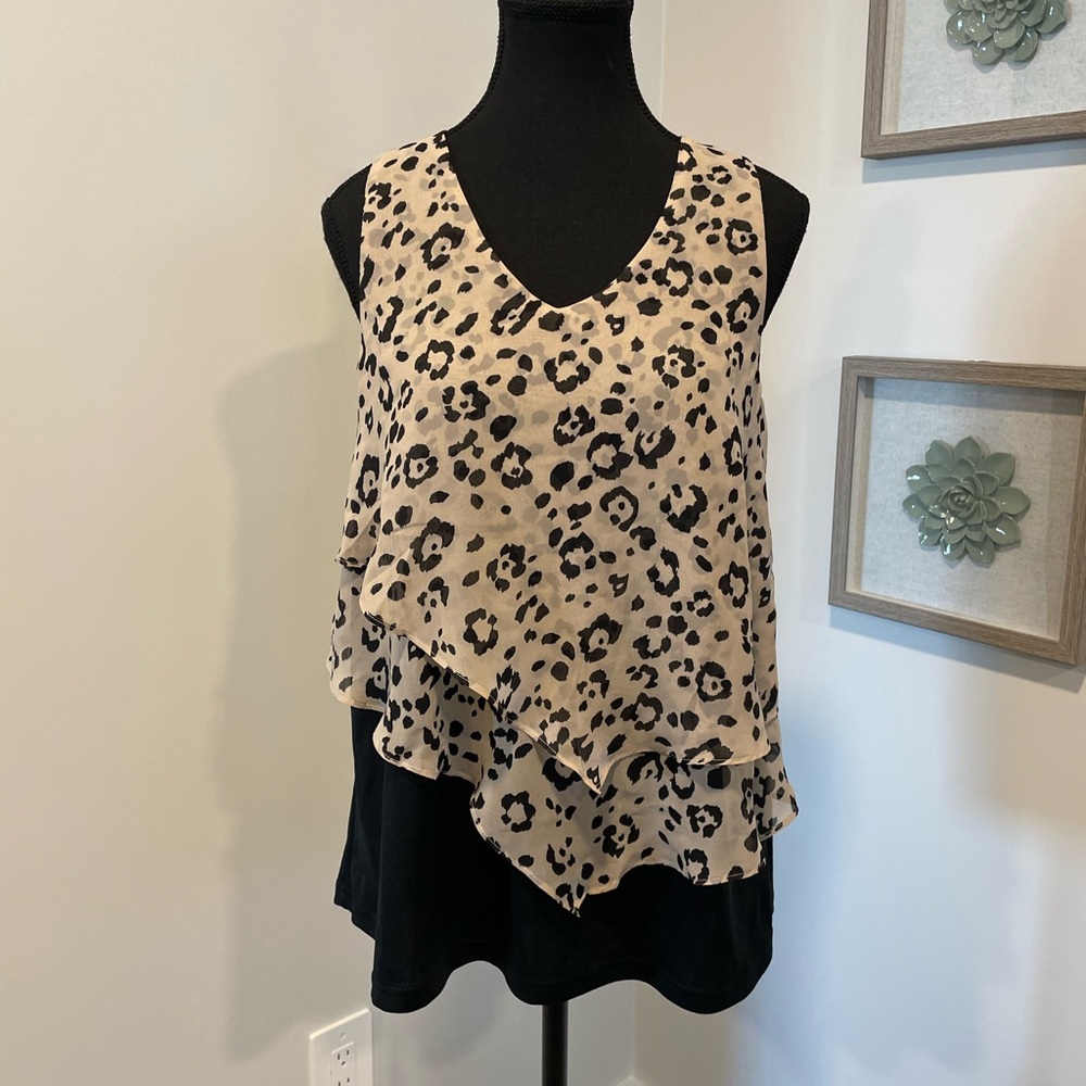 Warehouse One Sloane & Sadie Leopard Animal Print Layered Blouse NWT!